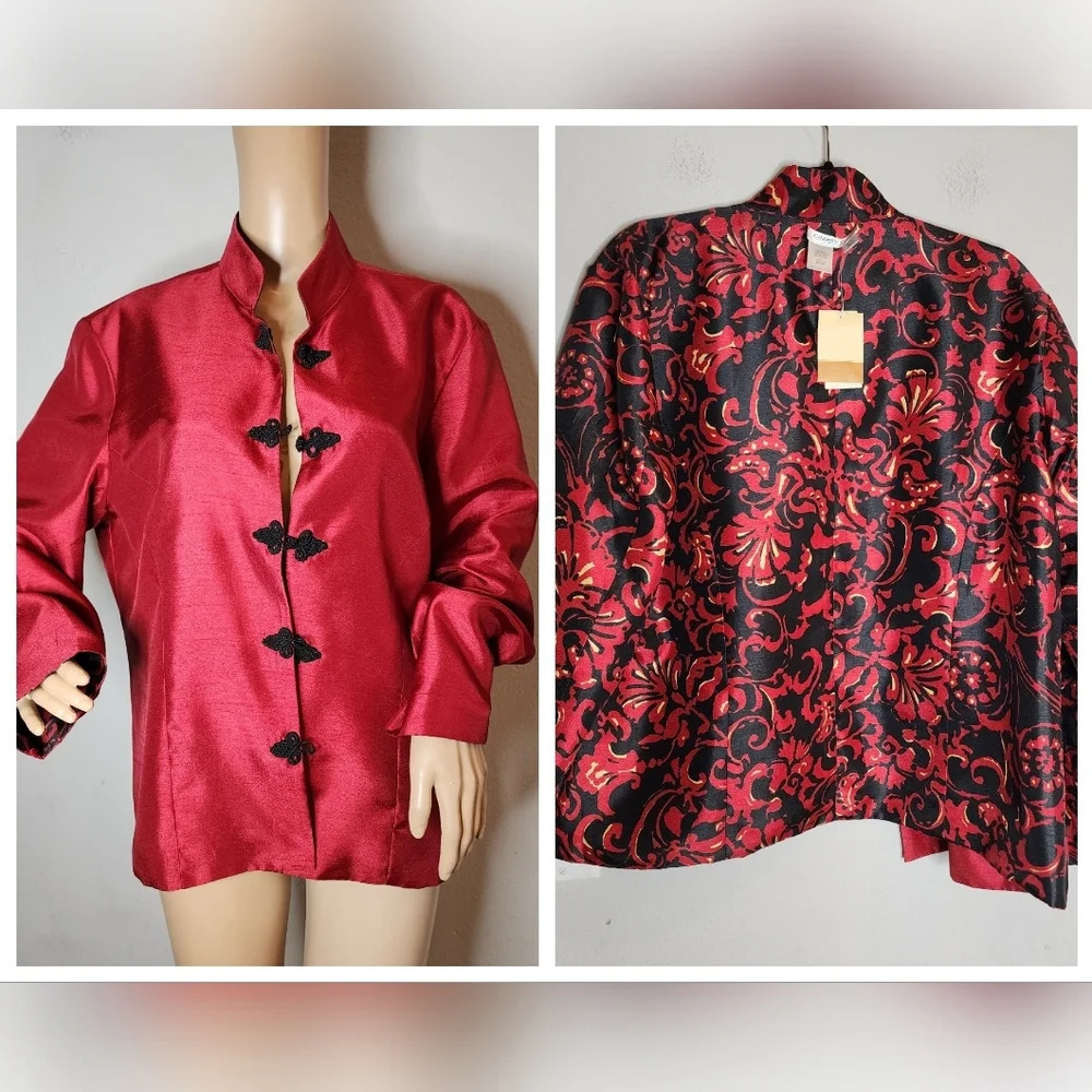 NWT Coldwater Creek Reversible Red Black Button Blazer Jacket Top Size XL Petite